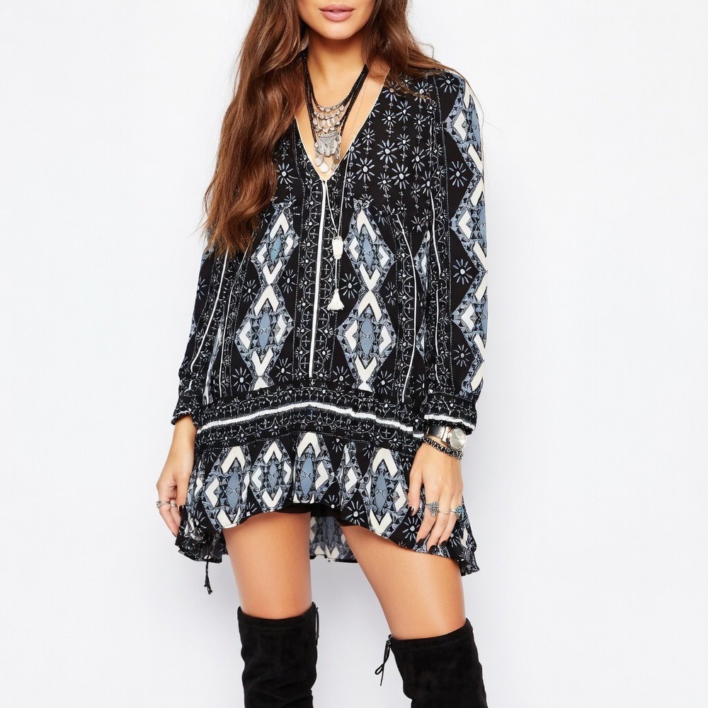 Free People Down By the Bay Tunic Diamond Boho Tunic Top Small Cottagecore Flowy